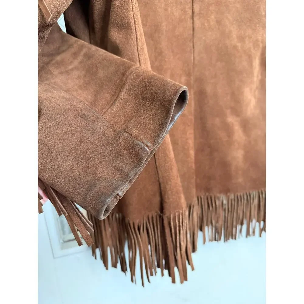 Vintage Brown Suede Leather Fringe The Leather Shop Sears Jacket Sz 18 GS - Picture 6 of 9